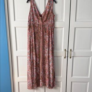 Floral Pink V-Neck Maxi Dress with Sleeveless Fit